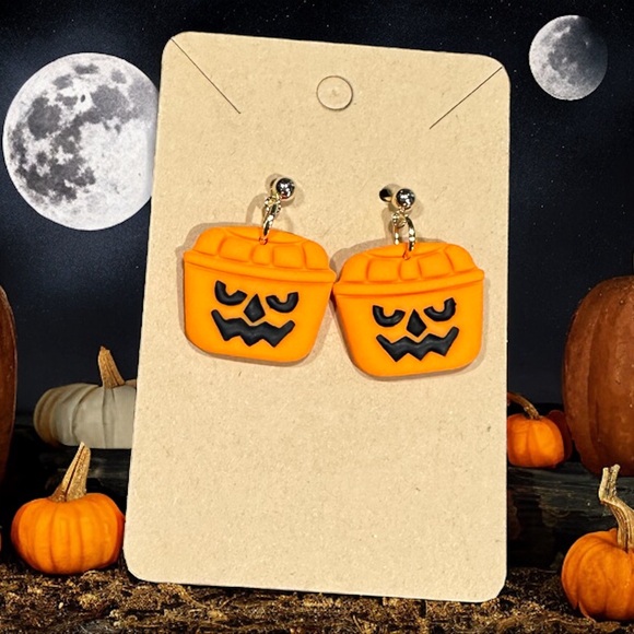 McDonald’s Happy Meal Pumpkin Bucket Polymer Clay Dangle Earrings - Picture 2 of 2